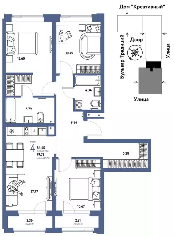 4-комнатная квартира: Тюмень, улица Андрея Кореневского, 5к1 (84.45 м) - Фото 0