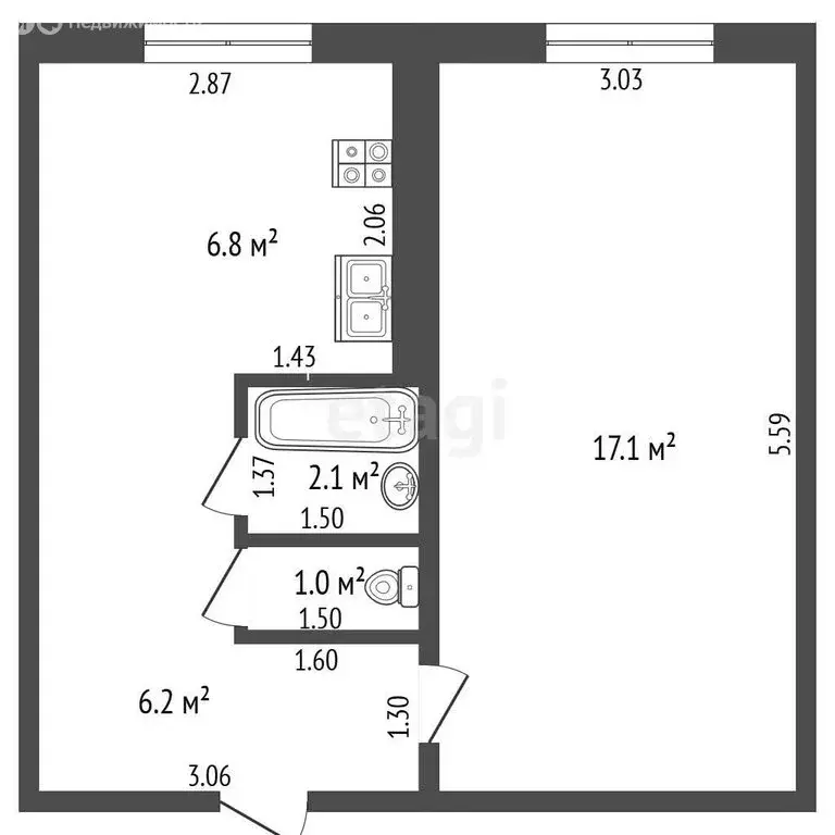 1-комнатная квартира: село Берсеневка, Пролетарская улица, 25 (33.2 м) - Фото 1