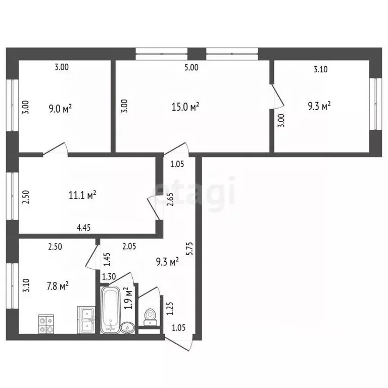 4-к кв. Калужская область, пос. Бабынино ул. Молодежная, 17 (64.1 м) - Фото 2