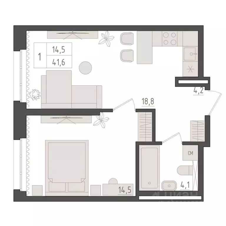 1-к кв. Башкортостан, Уфа 563-й кв-л,  (41.6 м) - Фото 0