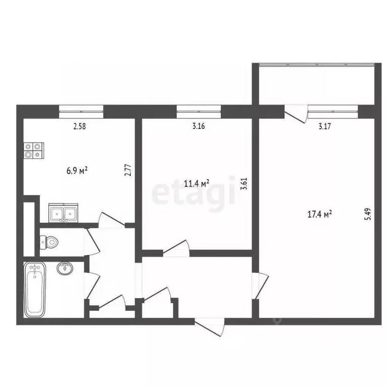 2-к кв. Ямало-Ненецкий АО, Муравленко ул. Ленина, 95 (47.4 м) - Фото 2