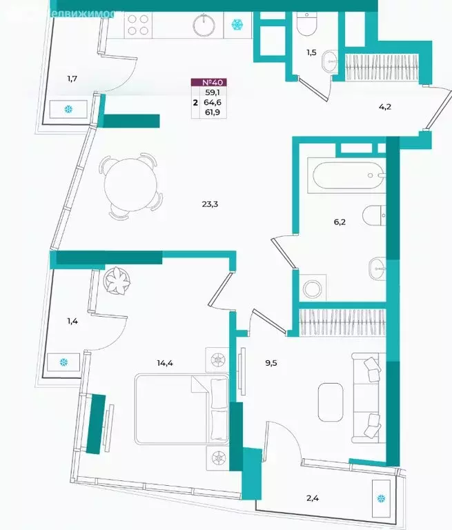 2-комнатная квартира: Симферополь, улица Фрунзе, 41А (65 м) - Фото 2