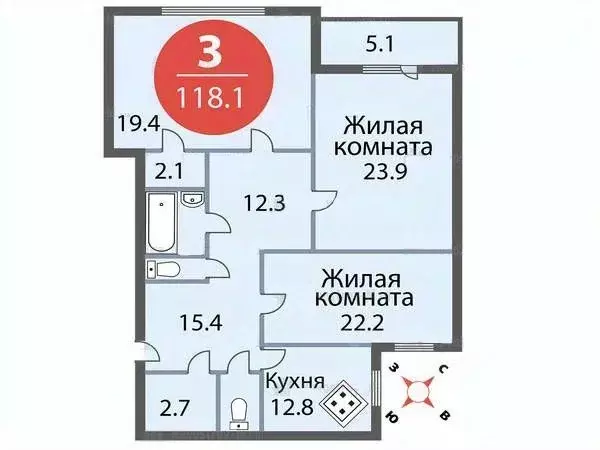 3-к кв. Московская область, Люберцы городской округ, Октябрьский пгт ... - Фото 2