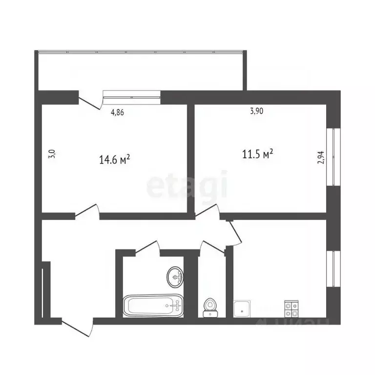 2-к кв. Ханты-Мансийский АО, Сургут просп. Мира, 16 (47.3 м) - Фото 2