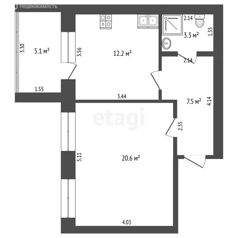 1-комнатная квартира: село Нижняя Тавда, улица Ленина, 5 (43.6 м) - Фото 1