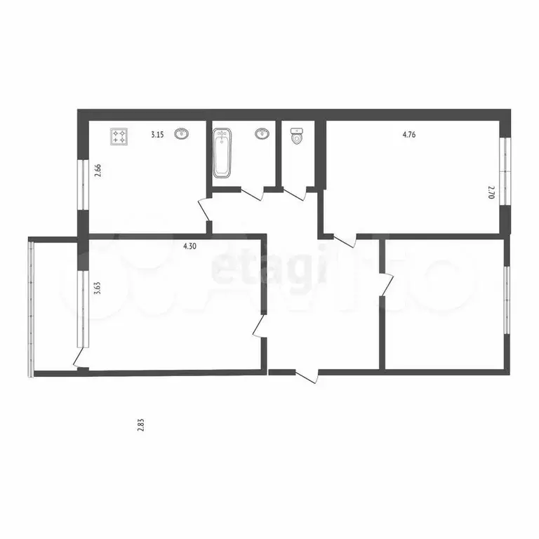 3-к. квартира, 59,9 м, 5/5 эт. - Фото 0