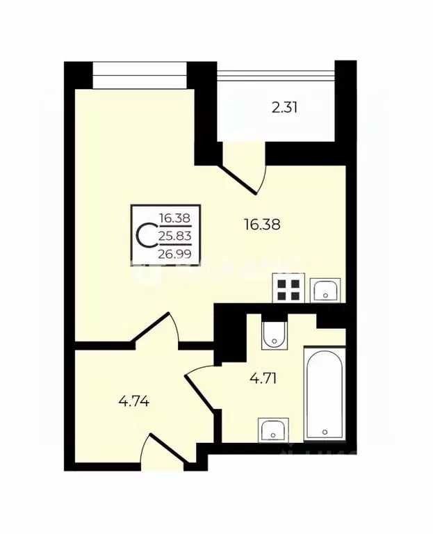 Студия Санкт-Петербург бул. Головнина, 6к1 (27.0 м) - Фото 2