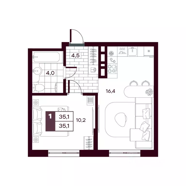 1-к кв. Тюменская область, Тюменский муниципальный округ, д. Дударева ... - Фото 1