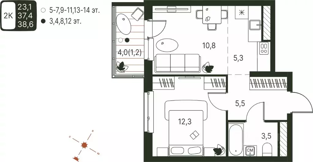 Студия Пермский край, Пермь ул. Серебристая, 1 (38.6 м) - Фото 1