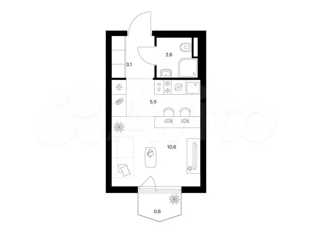 Квартира-студия, 22,4 м, 2/9 эт. - Фото 0