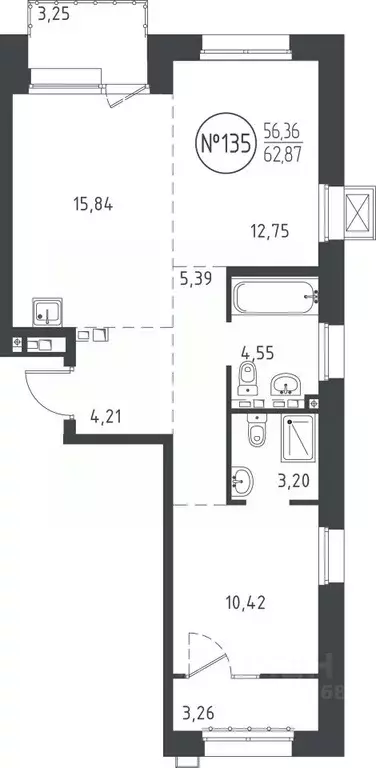 2-к кв. Иркутская область, Иркутск ул. Эдуара Дьяконова, 10 (62.97 м) - Фото 0