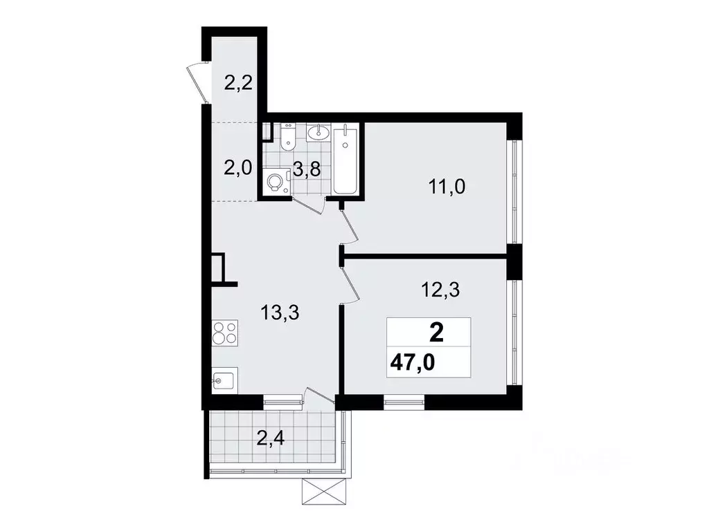 2-к кв. ленинградская область, всеволожск южный мкр, 3.3 (47.0 м) - Фото 0