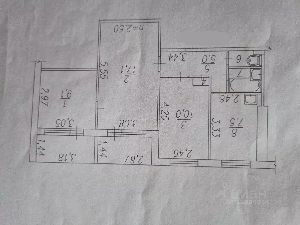 3-к кв. Кемеровская область, Новокузнецк ул. Франкфурта, 17 (52.1 м) - Фото 1