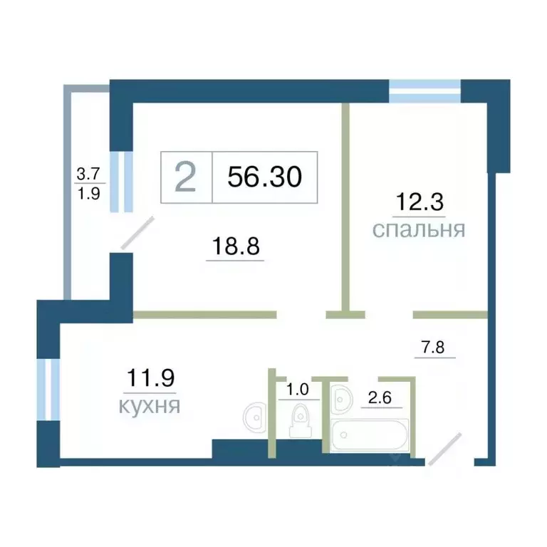 2-к кв. Красноярский край, Красноярск ул. Дубровинского (56.3 м) - Фото 0