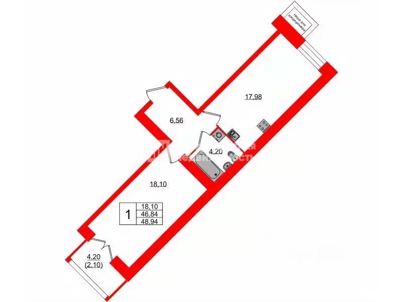 1-к кв. Санкт-Петербург Лиственная ул., 20к2 (46.8 м) - Фото 2