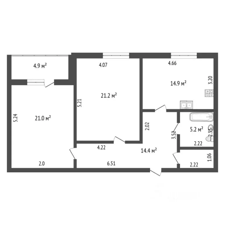 2-к кв. Тюменская область, Тюмень ул. Евгения Богдановича, 8 (79.1 м) - Фото 2