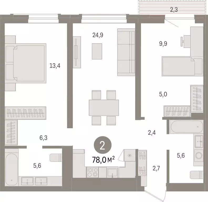 2-комнатная квартира: Новосибирск, улица Аэропорт (78.02 м) - Фото 1