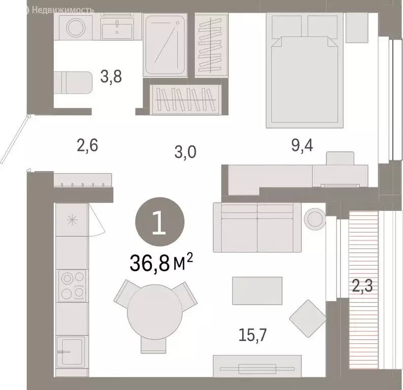 1-комнатная квартира: Новосибирск, квартал Лебедевский (36.8 м) - Фото 1