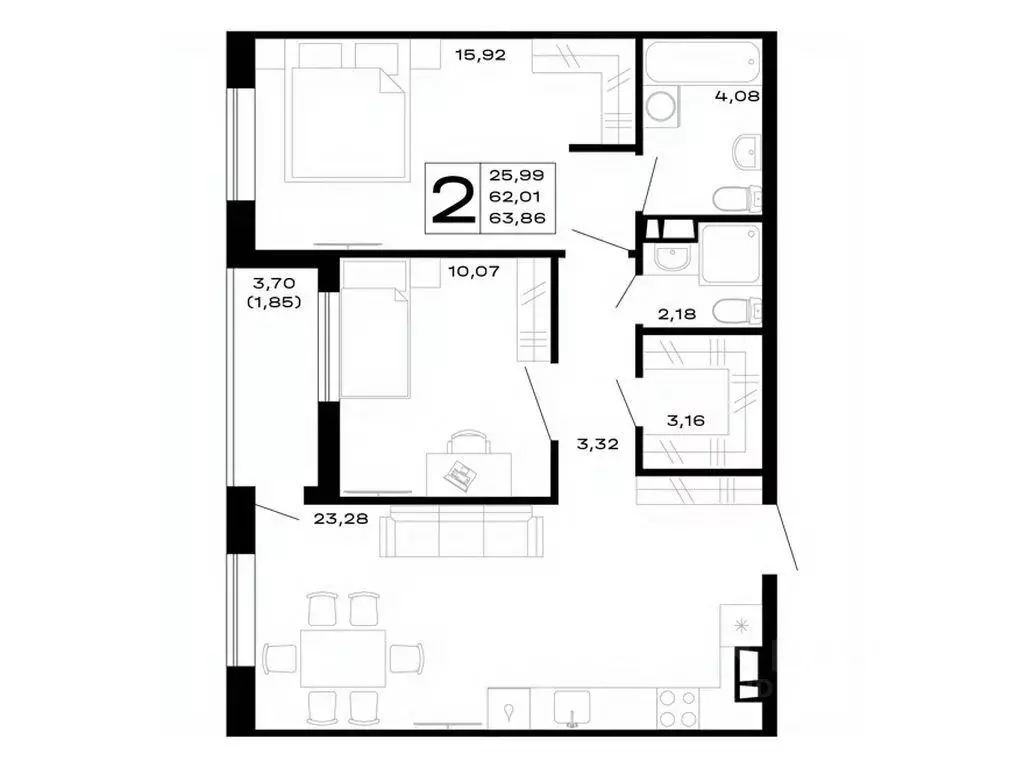 2-к кв. Адыгея, Майкоп Горные Высоты жилой комплекс (63.86 м) - Фото 1
