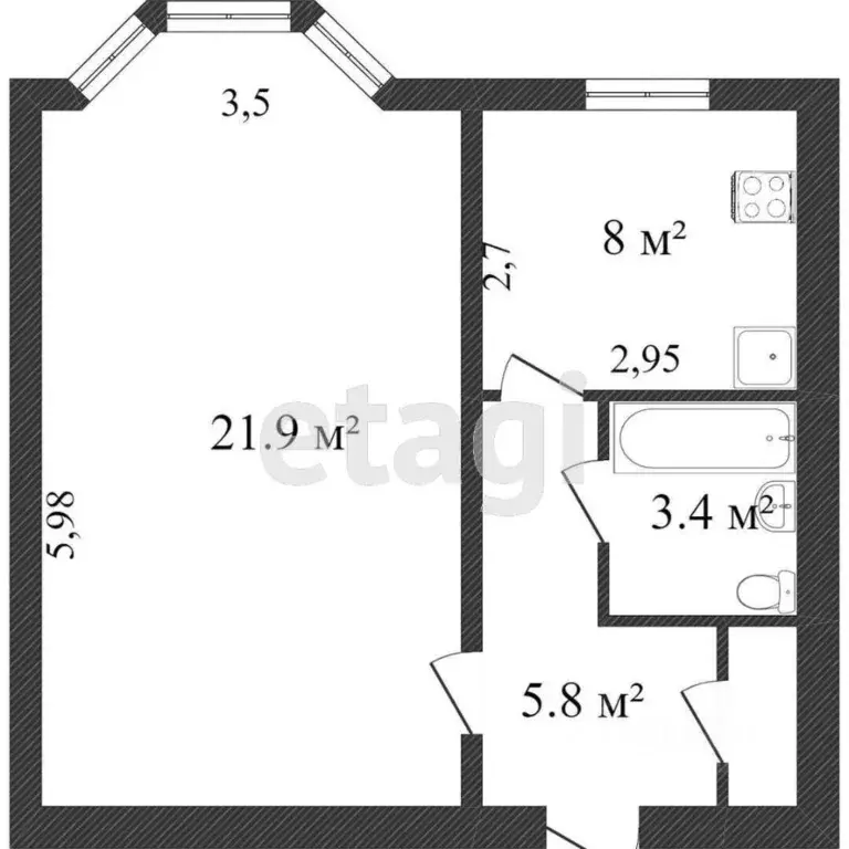 1-к кв. Ямало-Ненецкий АО, Новый Уренгой Железнодорожная ул., 44 (39.2 ... - Фото 2