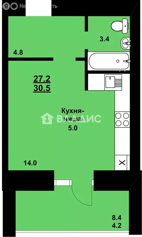 Квартира-студия: село Чигири, улица Василенко, 5/4 (30.7 м) - Фото 1