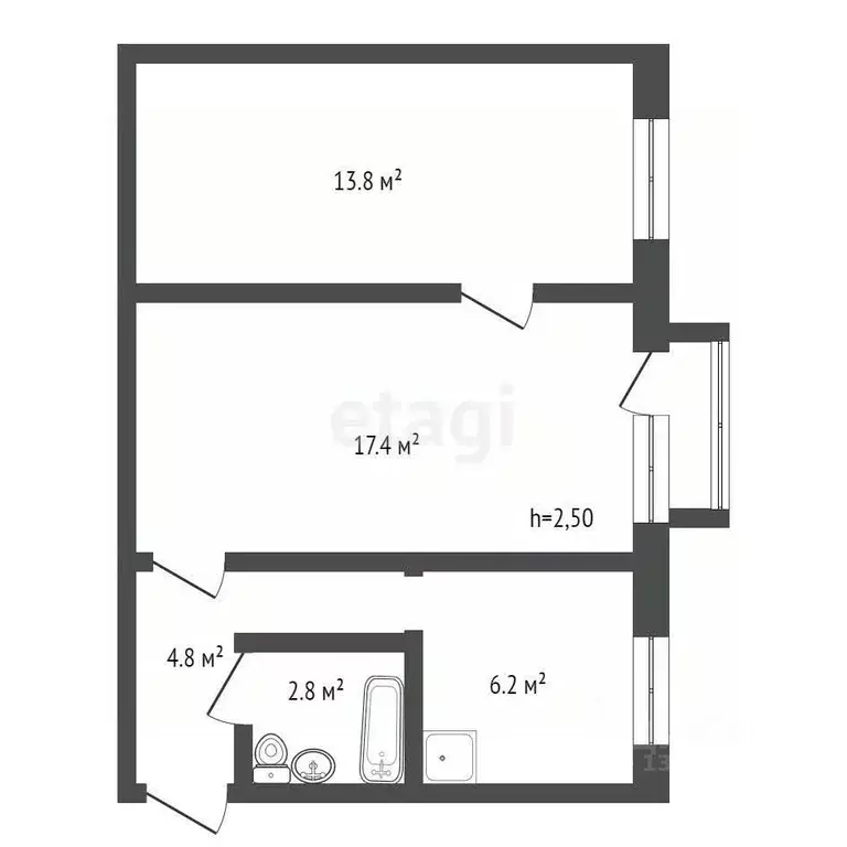 2-к кв. Брянская область, Брянск ул. Докучаева, 17 (45.6 м) - Фото 1