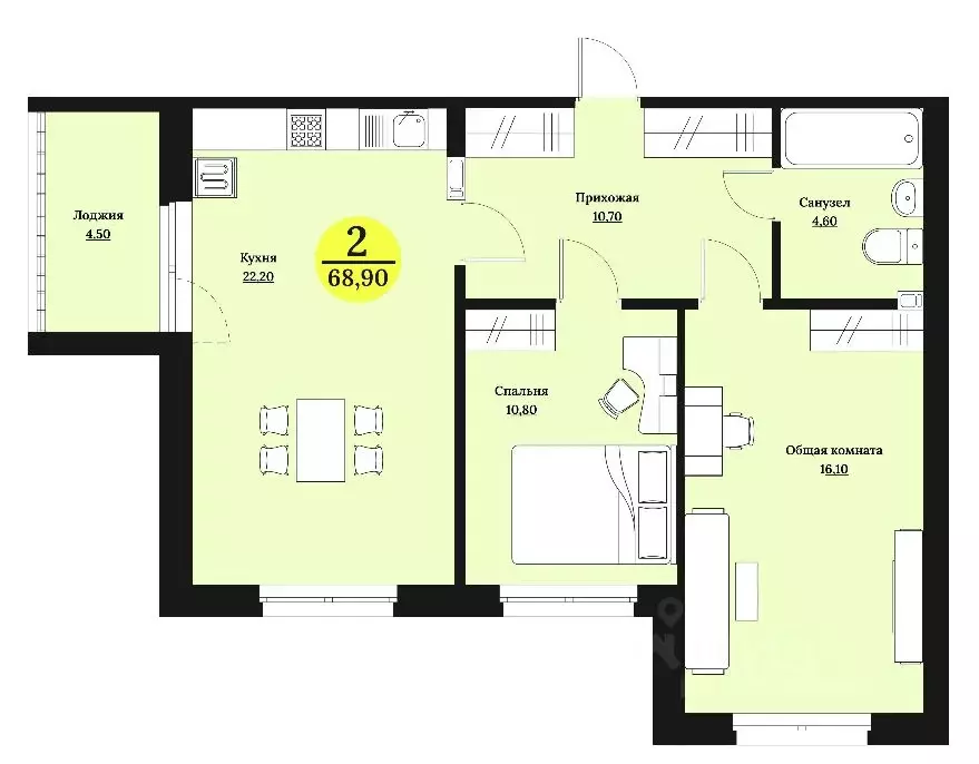 2-к кв. Ставропольский край, Ставрополь Лесная ул., 204 (68.9 м) - Фото 1