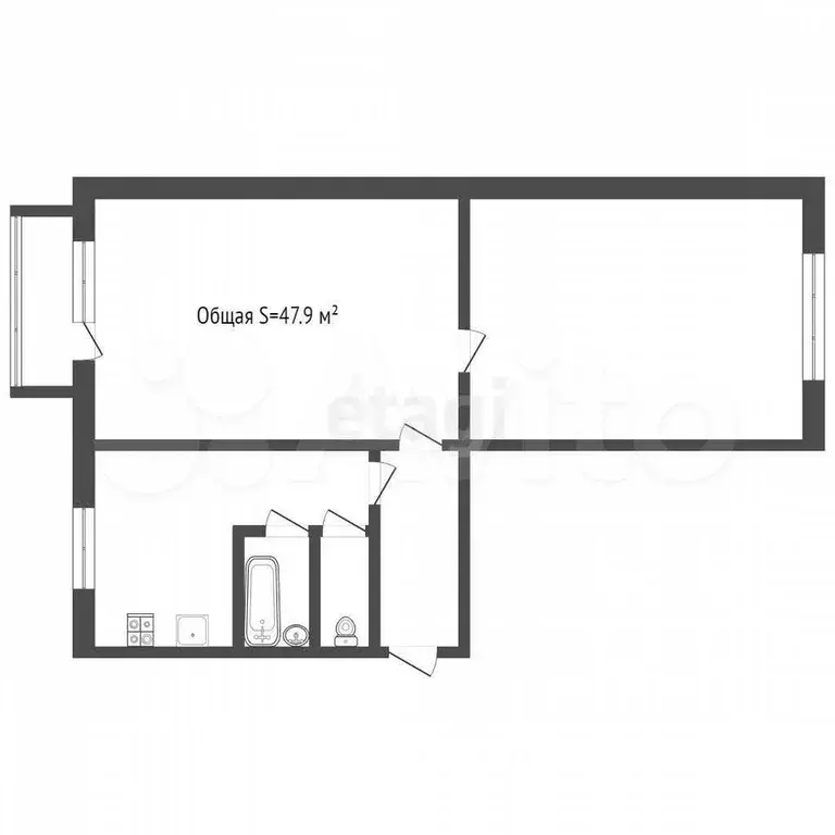 2-к. квартира, 47,9 м, 8/12 эт. - Фото 0