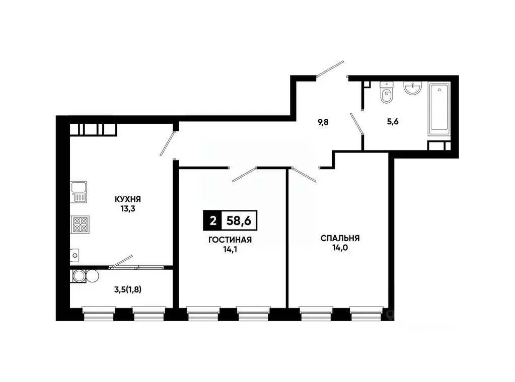 2-к кв. Ставропольский край, Ставрополь ул. Доваторцев, 179В (58.6 м) - Фото 1