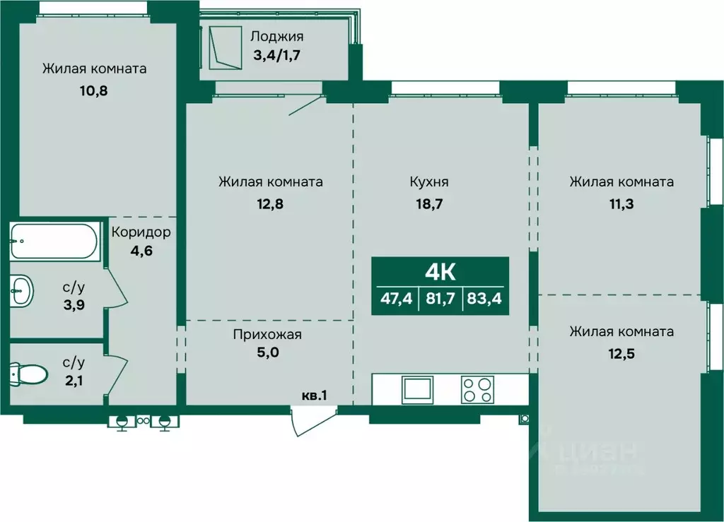 4-к кв. Алтайский край, Барнаул Камчатка жилой комплекс (83.4 м) - Фото 1