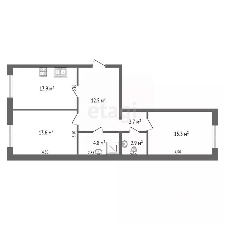 2-к кв. Тюменская область, Тюмень Новгородская ул., 14 (66.4 м) - Фото 2