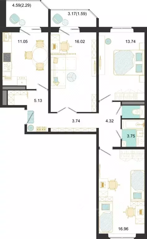 3-к кв. Московская область, Домодедово ул. Текстильщиков, 45 (78.59 м) - Фото 1
