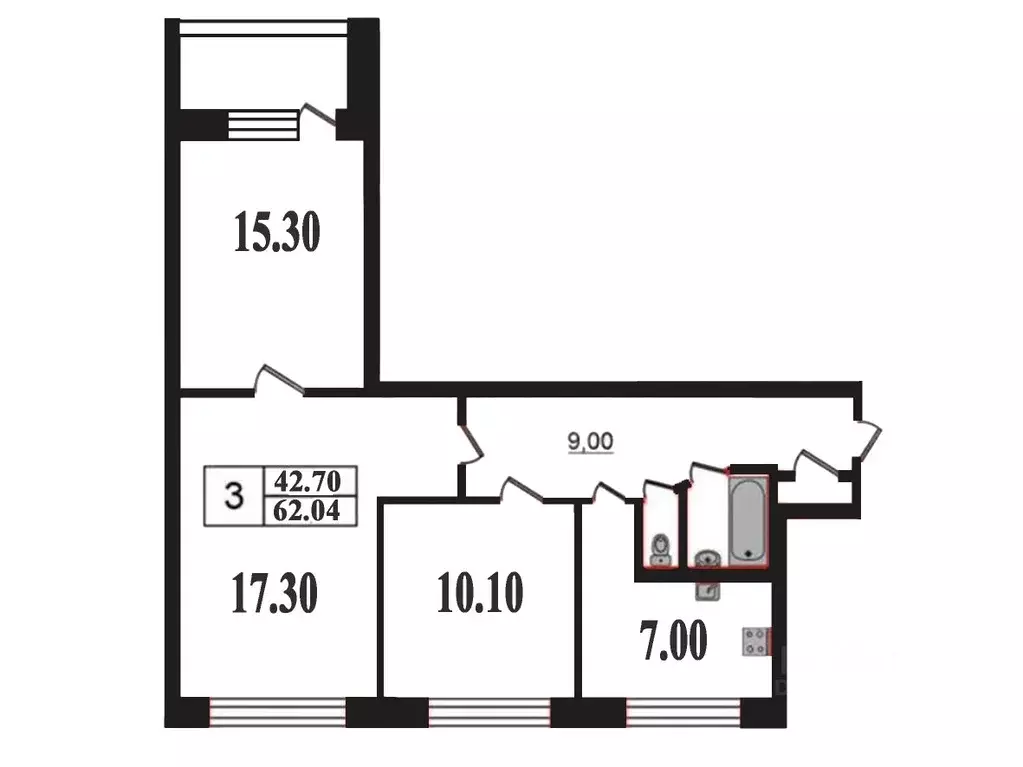 3-к кв. Санкт-Петербург ул. Белы Куна, 2К1 (62.04 м) - Фото 0