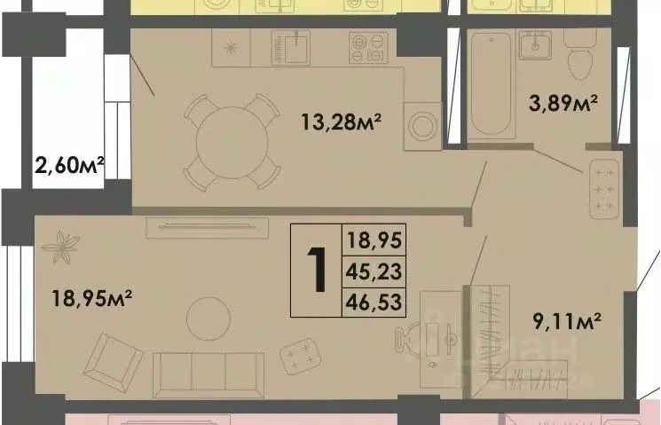 1-к кв. Саха (Якутия), Якутск ул. Губина, 15 (46.53 м) - Фото 0
