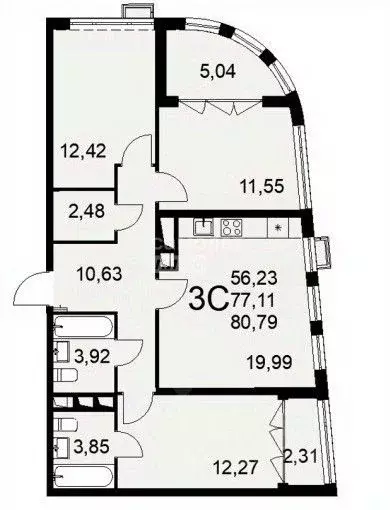 3-к кв. Тульская область, Тула ул. Федора Смирнова, 2 (80.79 м) - Фото 0