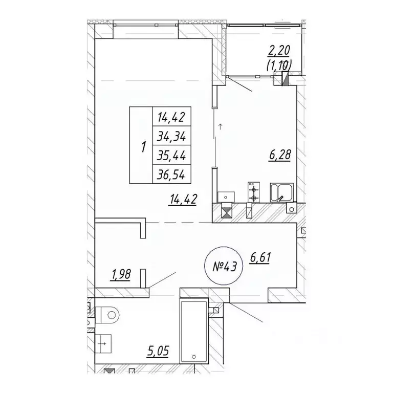 1-к кв. Калининградская область, Зеленоградск  (36.54 м) - Фото 1