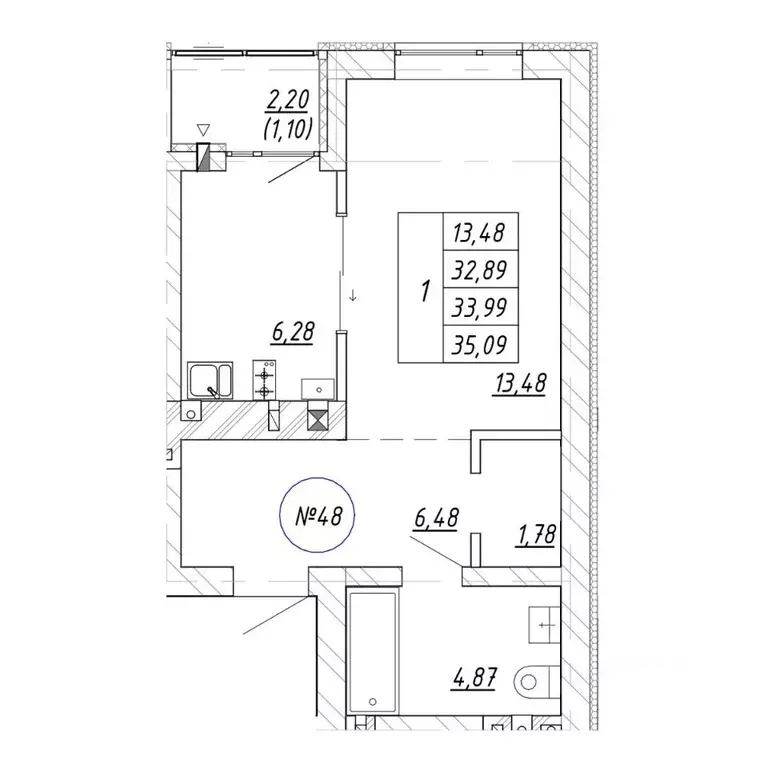 1-к кв. Калининградская область, Зеленоградск  (35.09 м) - Фото 1