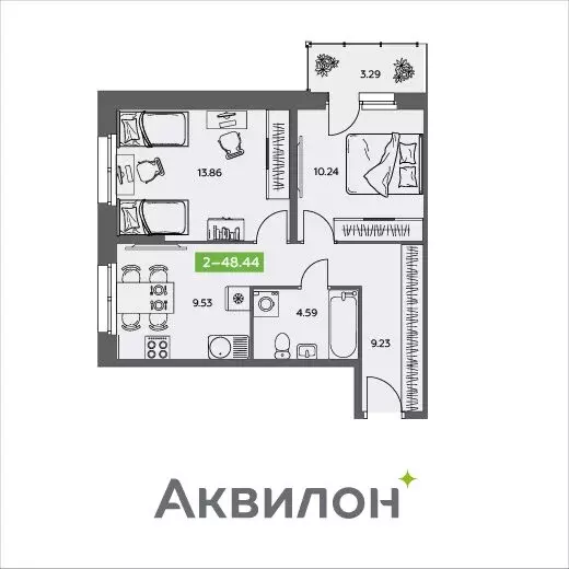 2-комнатная квартира: Архангельская область, Северодвинск (48.65 м) - Фото 0