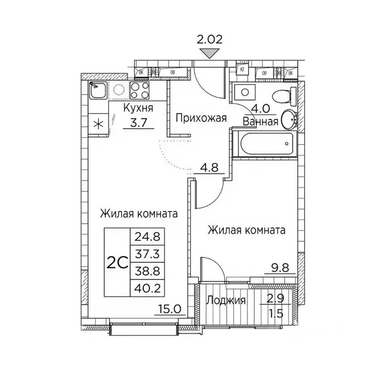 2-к кв. Приморский край, Владивосток ул. Расула Гамзатова, 7к2 (40.2 ... - Фото 1
