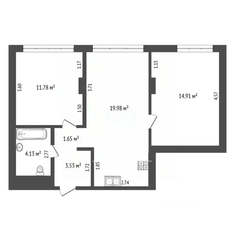 2-к кв. Тюменская область, Тюмень ДОК мкр, ул. Воронинская, 43 (57.1 ... - Фото 2