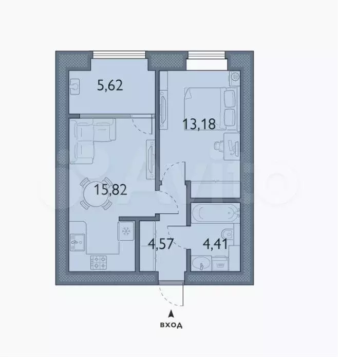 1-к. квартира, 43,6 м, 7/8 эт. - Фото 1