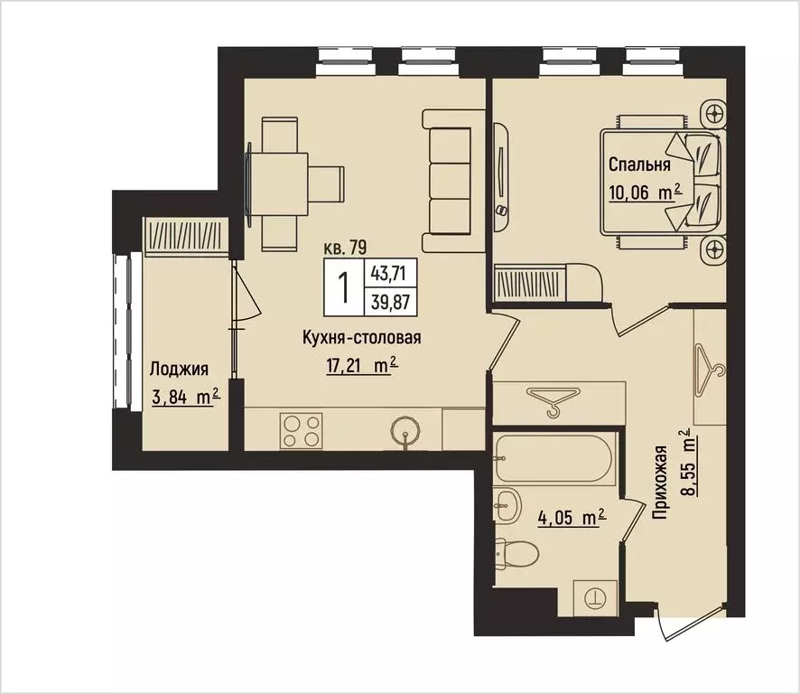 1-комнатная квартира: Нижний Новгород, Литературная улица, 5 (43.71 м) - Фото 1