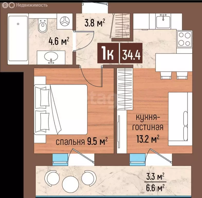 1-комнатная квартира: Светлогорск, Ольховая улица, 32к14 (34.4 м) - Фото 1