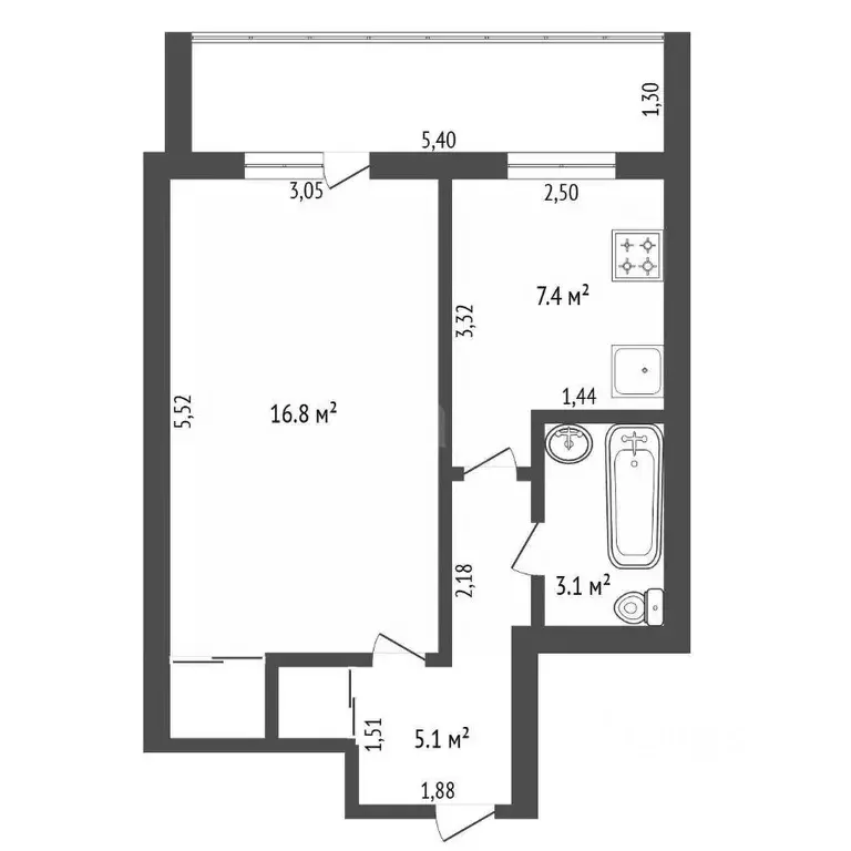 1-к кв. Амурская область, Благовещенск ул. 50 лет Октября, 4 (34.1 м) - Фото 2