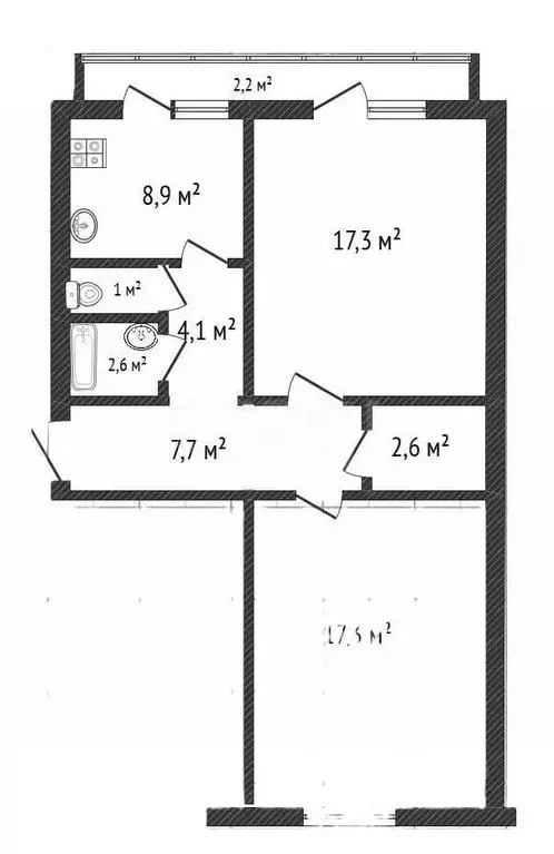 2-к кв. Белгородская область, Белгород ул. Есенина, 40 (63.7 м) - Фото 2