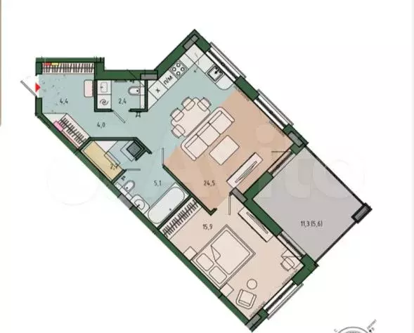 2-к. квартира, 65 м, 6/13 эт. - Фото 1
