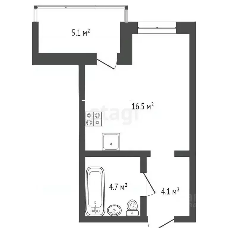 Студия Тюменская область, Тюмень ул. Червишевский Тракт, 47к3 (24.5 м) - Фото 2