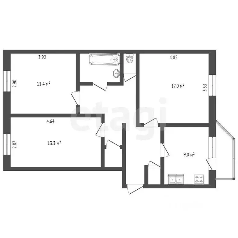 3-к кв. Ханты-Мансийский АО, Сургут просп. Ленина, 37 (70.3 м) - Фото 1