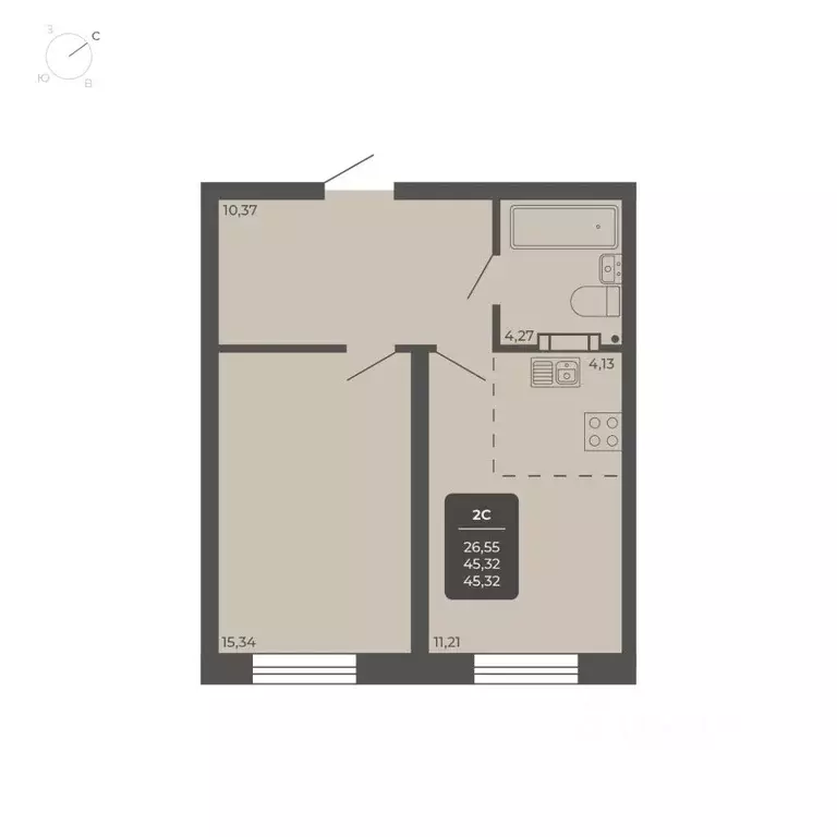 2-к кв. Новосибирская область, Новосибирск Автогенная ул., 75 (44.9 м) - Фото 0