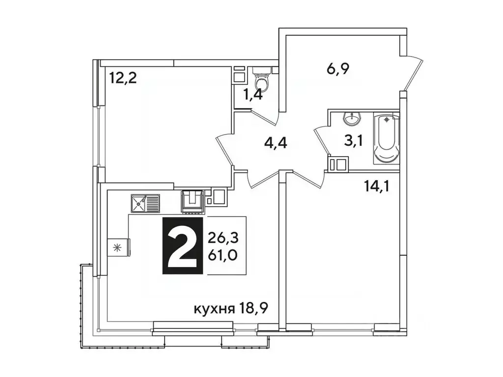 2-к кв. Краснодарский край, Краснодар ул. Ивана Беличенко, 86 (61.5 м) - Фото 1